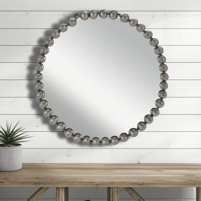 24" Dark Gray Iron Beaded Round Accent Mirror HomeRoots