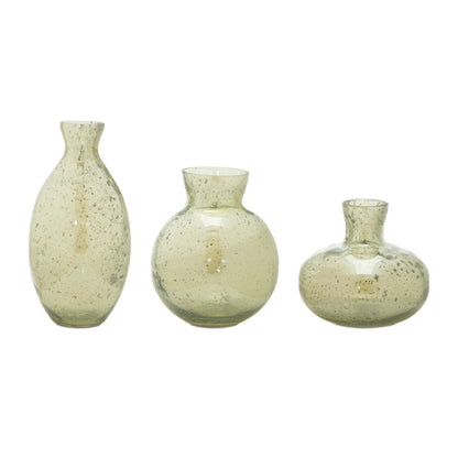 Set of Three Sage Green Seeded Bubble Glass Table Vases HomeRoots