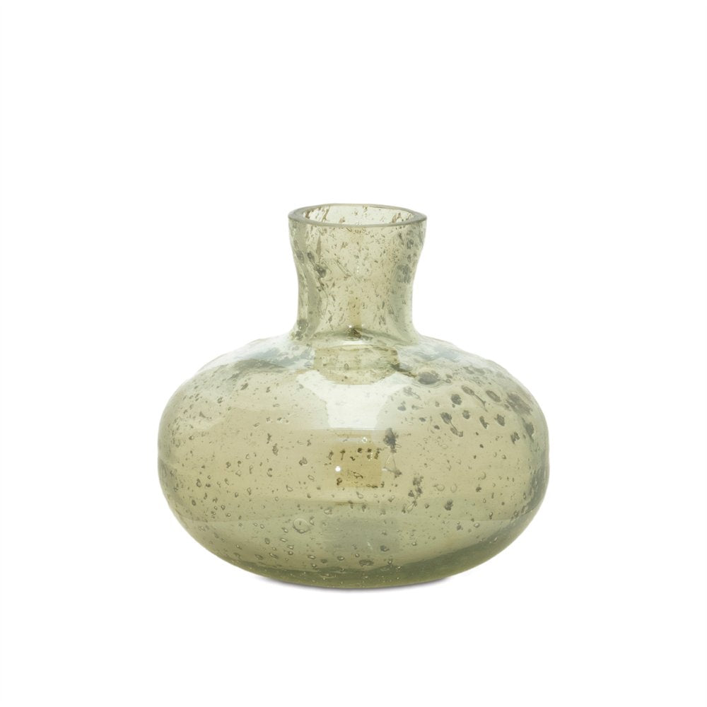 Set of Three Sage Green Seeded Bubble Glass Table Vases HomeRoots