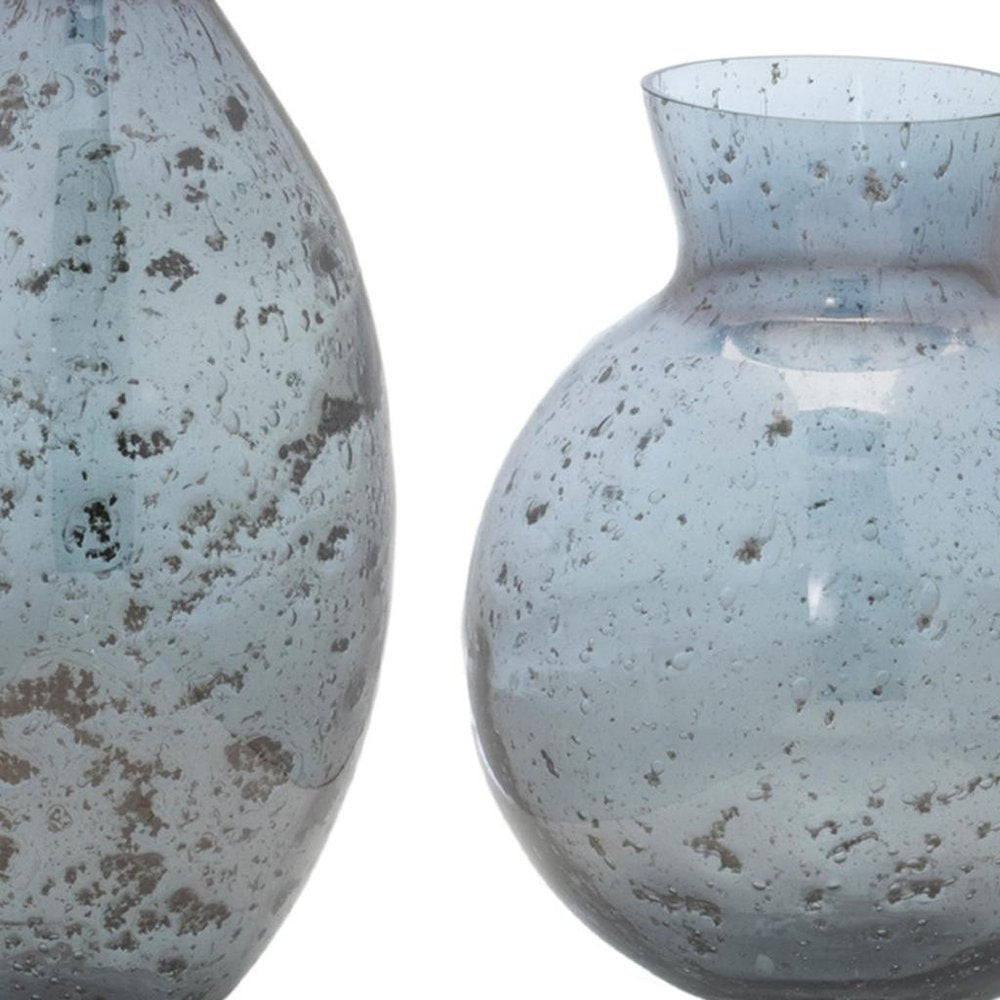 Set of Three Blue And Gray Seeded Glass Table Vases HomeRoots