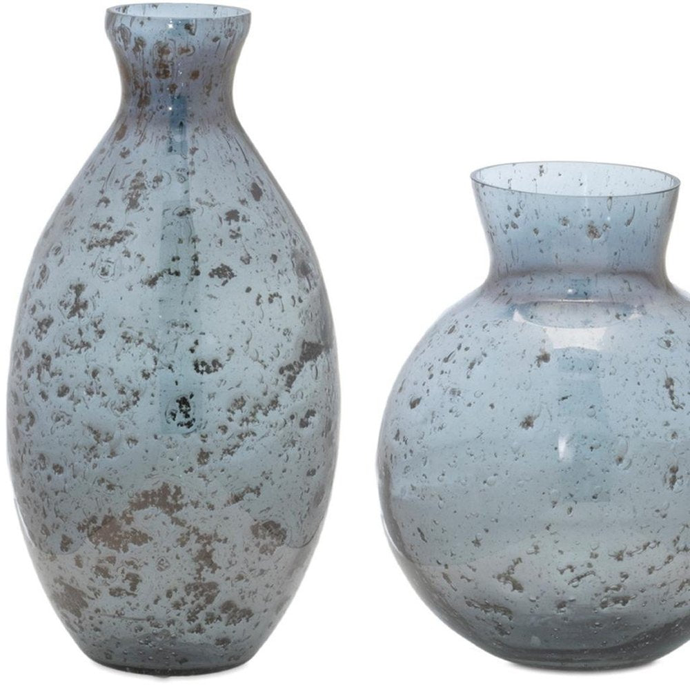 Set of Three Blue And Gray Seeded Glass Table Vases HomeRoots