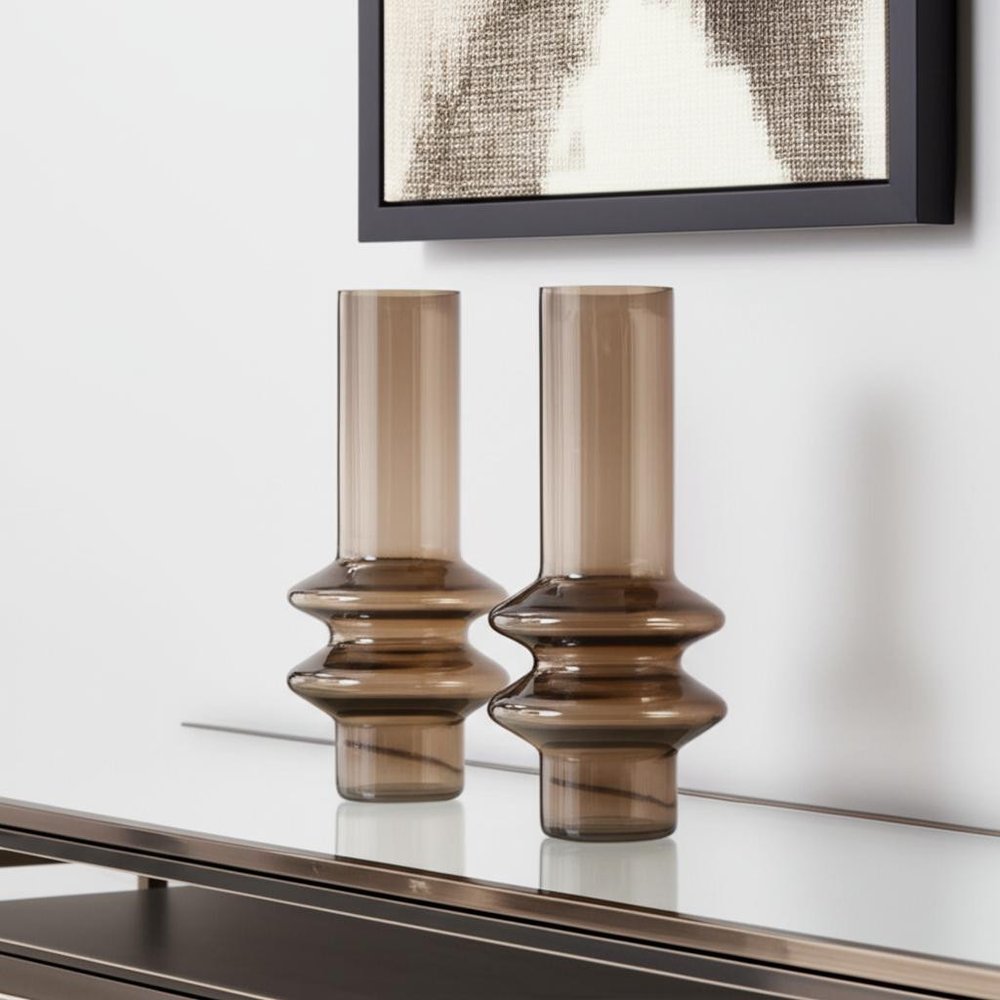 Set of Two Translucent Taupe Glass Cylinder Table Vases HomeRoots