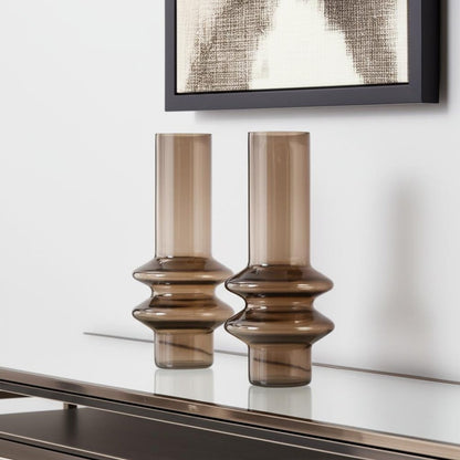 Set of Two Translucent Taupe Glass Cylinder Table Vases HomeRoots