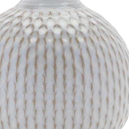 Set of Four Natural And Off White Ceramic Bud Vases With Sculptural Details HomeRoots
