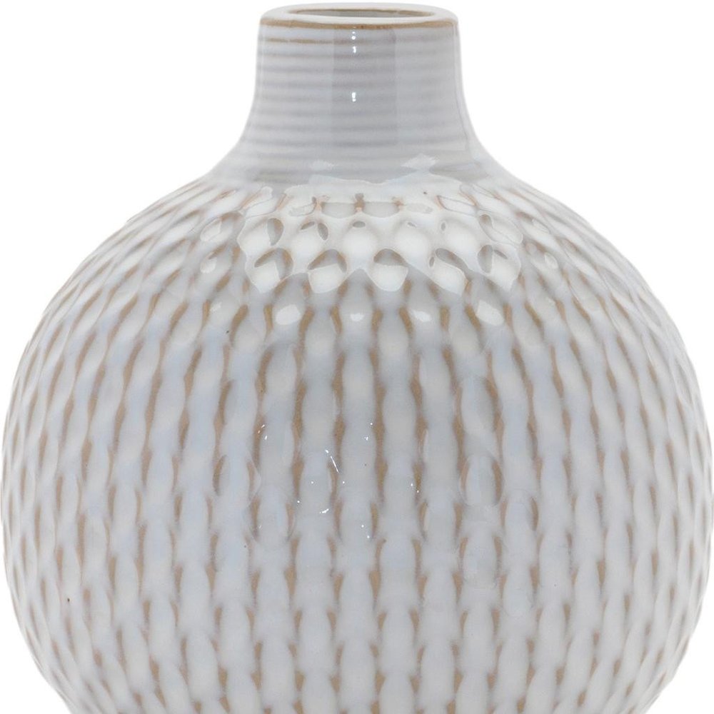 Set of Four Natural And Off White Ceramic Bud Vases With Sculptural Details HomeRoots