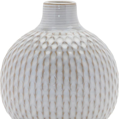 Set of Four Natural And Off White Ceramic Bud Vases With Sculptural Details HomeRoots