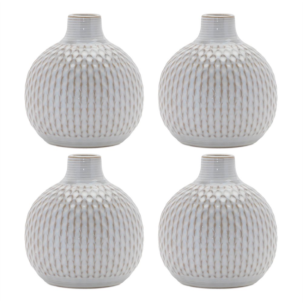 Set of Four Natural And Off White Ceramic Bud Vases With Sculptural Details HomeRoots