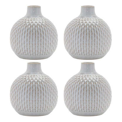 Set of Four Natural And Off White Ceramic Bud Vases With Sculptural Details HomeRoots