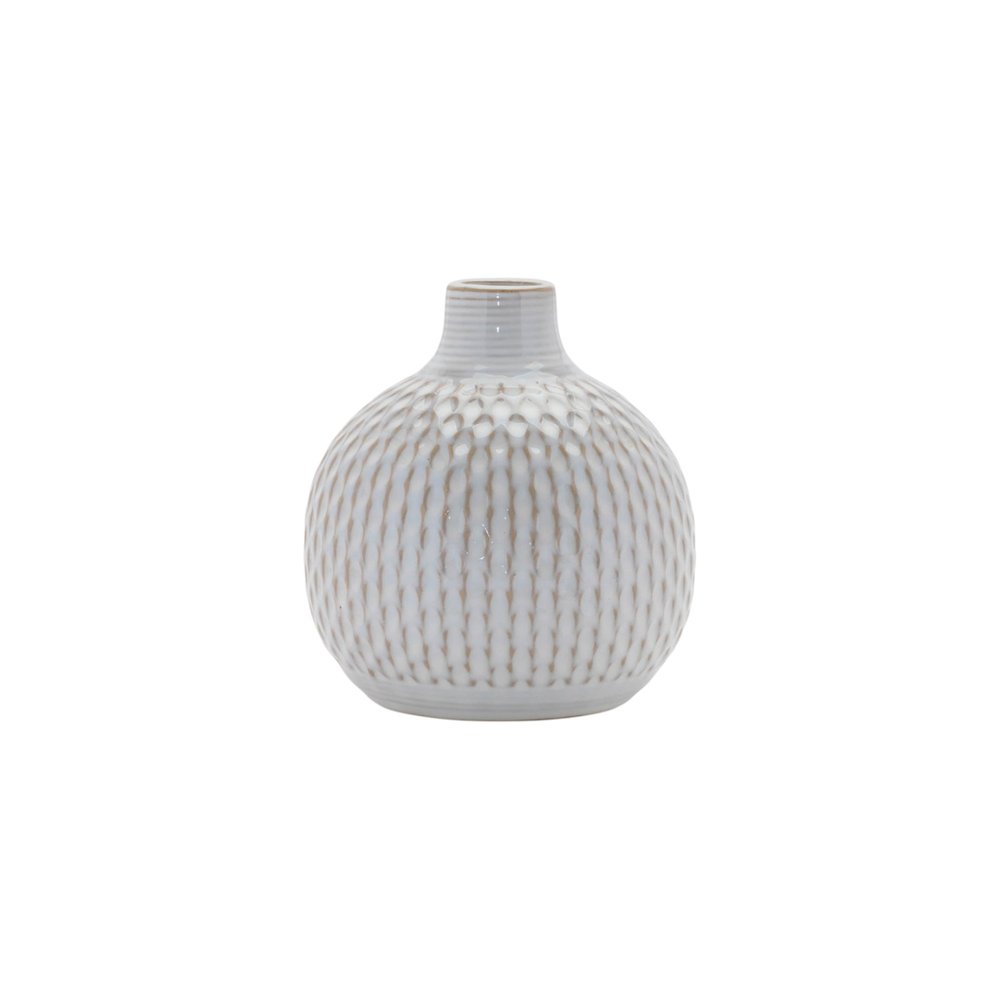 Set of Four Natural And Off White Ceramic Bud Vases With Sculptural Details HomeRoots