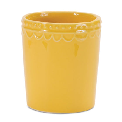 Set of Two Pink And Yellow Ceramic Rectangular Cachepots HomeRoots