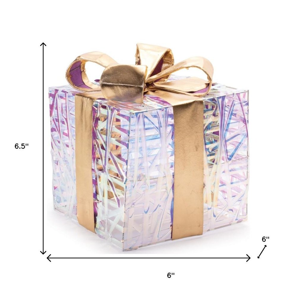 Set of Three Clear And Gold Decorative Boxes With LED HomeRoots