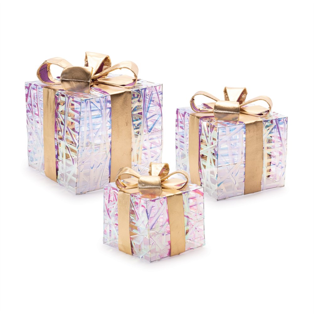 Set of Three Clear And Gold Decorative Boxes With LED HomeRoots