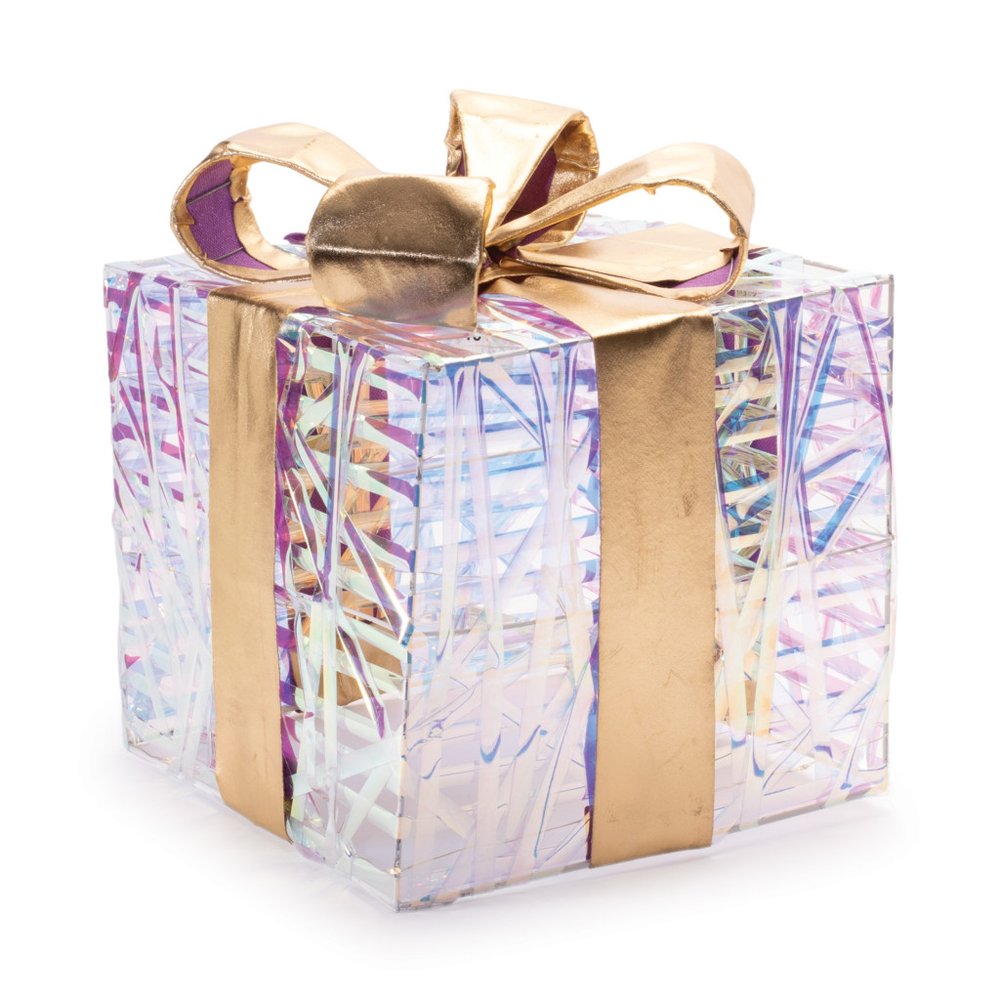 Set of Three Clear And Gold Decorative Boxes With LED HomeRoots