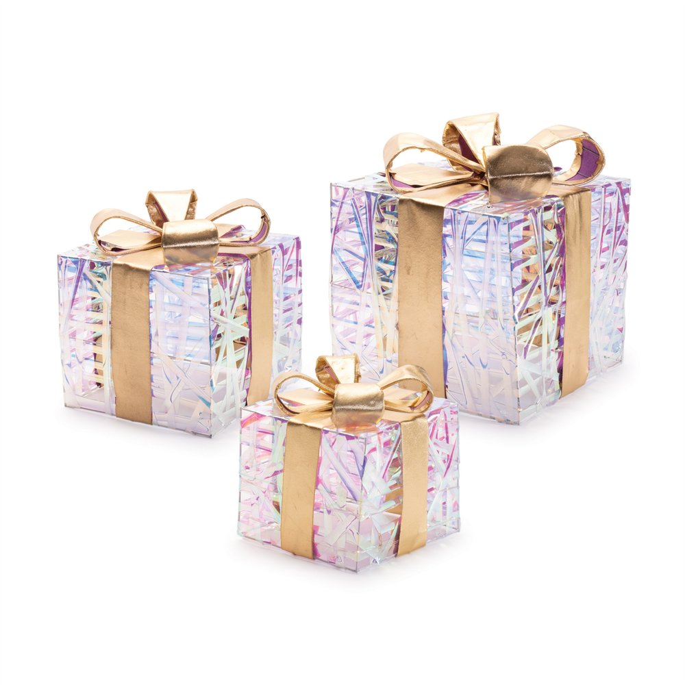 Set of Three Clear And Gold Decorative Boxes With LED HomeRoots