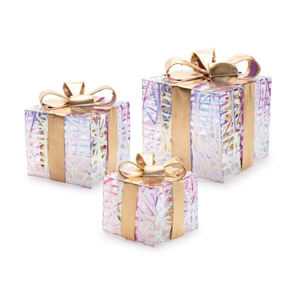 Set of Three Clear And Gold Decorative Boxes With LED HomeRoots
