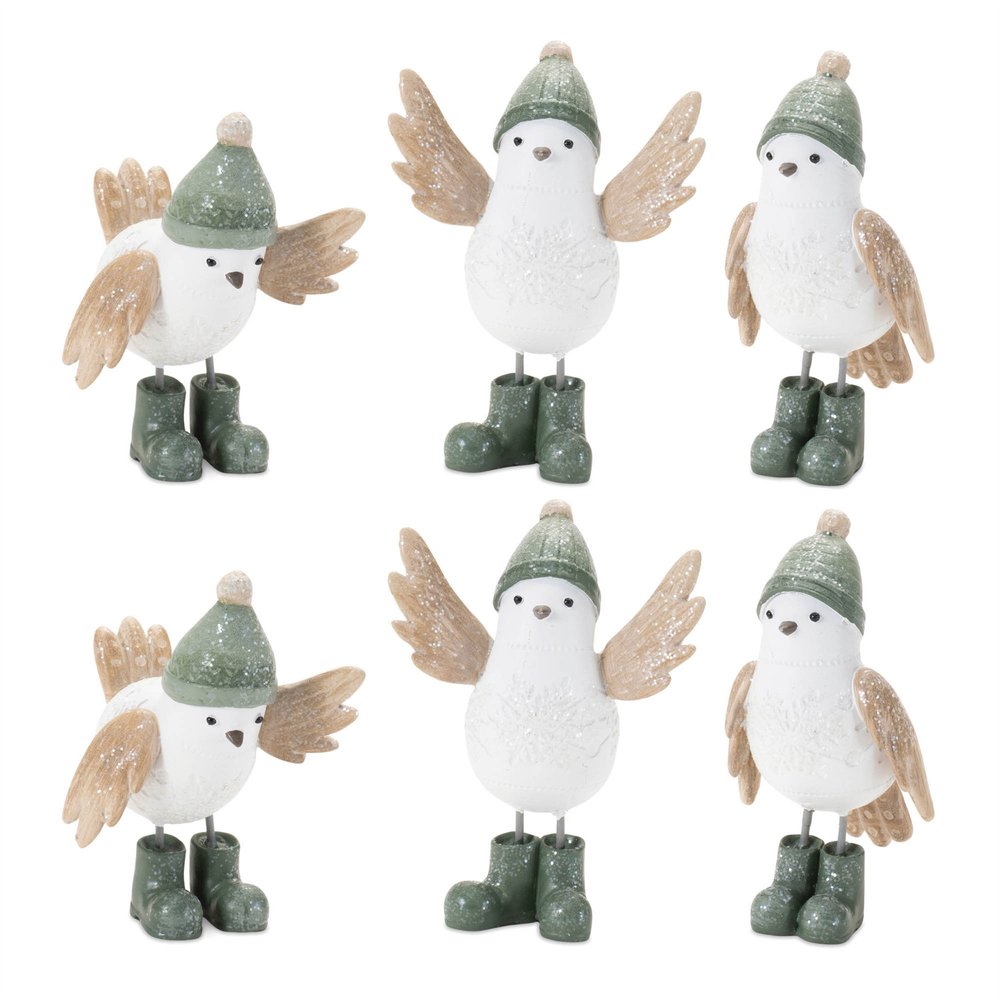 Set of Six White And Beige Resin Bird Figurine HomeRoots