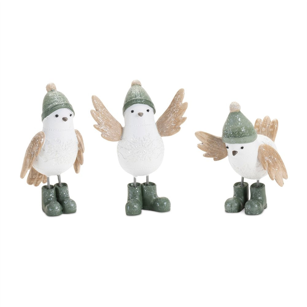 Set of Six White And Beige Resin Bird Figurine HomeRoots