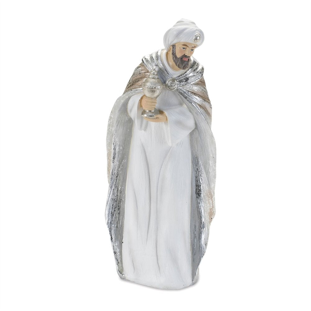Set of Six White And Silver Resin Christmas Nativity Figurines HomeRoots