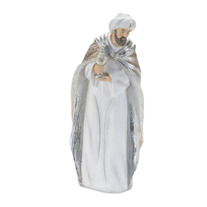 Set of Six White And Silver Resin Christmas Nativity Figurines HomeRoots
