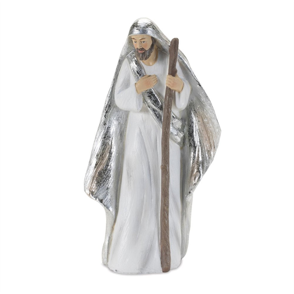 Set of Six White And Silver Resin Christmas Nativity Figurines HomeRoots
