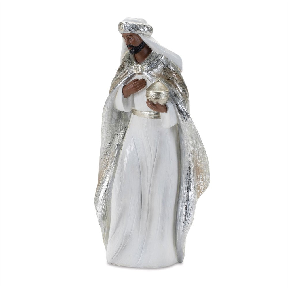 Set of Six White And Silver Resin Christmas Nativity Figurines HomeRoots