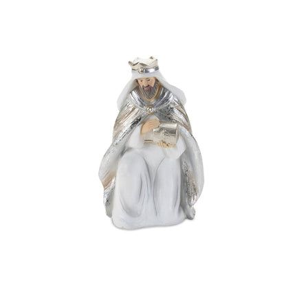 Set of Six White And Silver Resin Christmas Nativity Figurines HomeRoots