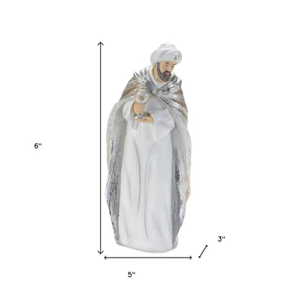 Set of Six White And Silver Resin Christmas Nativity Figurines HomeRoots