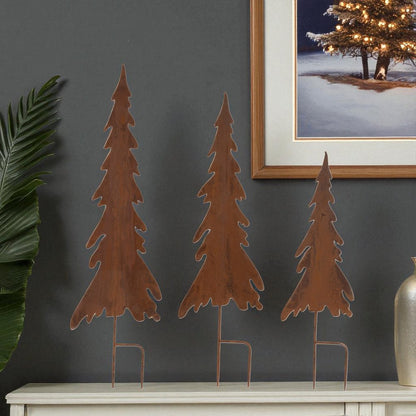 Set of Three Brown Iron Trees Christmas Christmas Trees Tabletop Sculpture HomeRoots