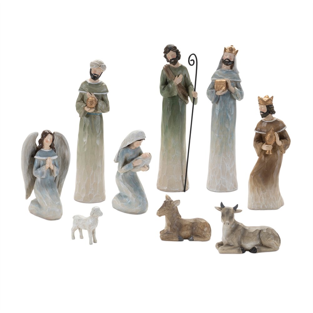 Set of Nine Beige And Gold Polyresin Figurine HomeRoots