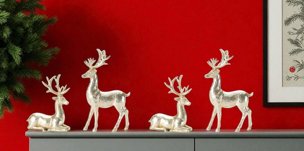 Set of Four Gold Polyresin Deer Christmas Figurine HomeRoots