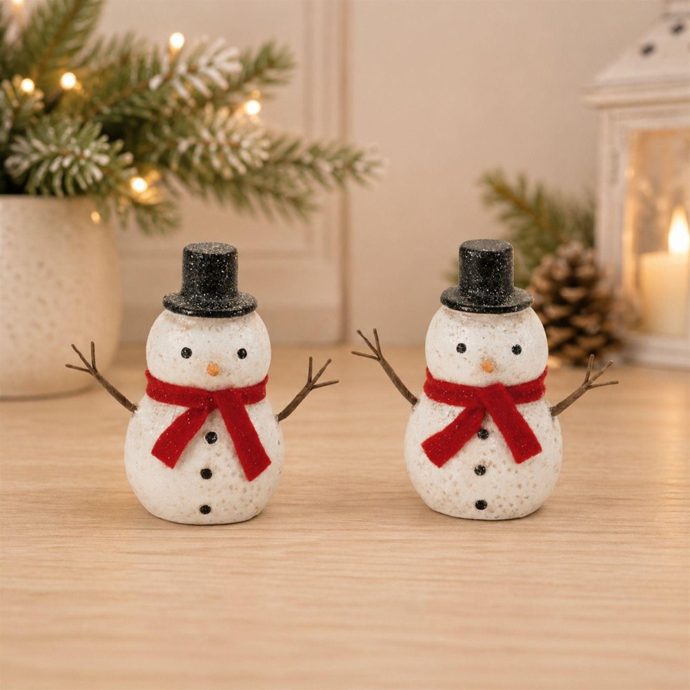 Set of Six White And Red Fabric Christmas Snowman Figurine HomeRoots