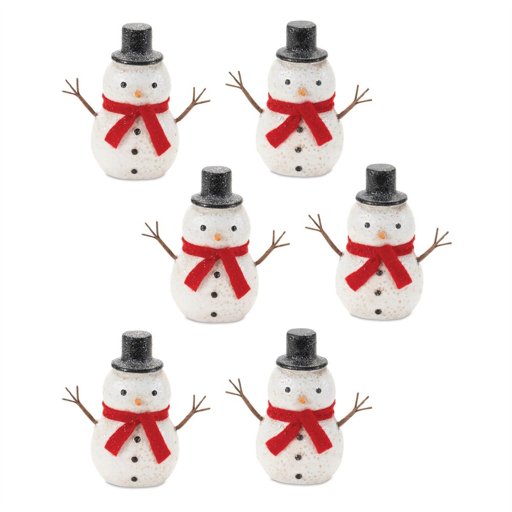 Set of Six White And Red Fabric Christmas Snowman Figurine HomeRoots