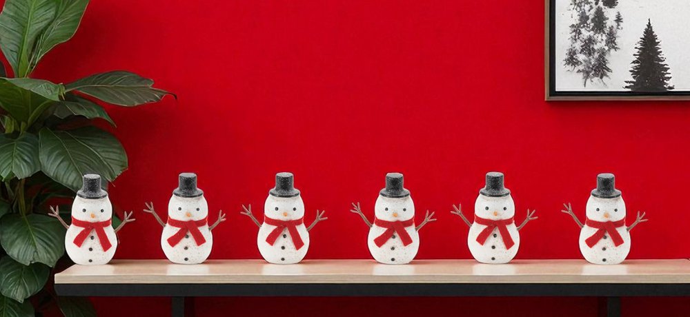 Set of Six White And Red Fabric Christmas Snowman Figurine HomeRoots