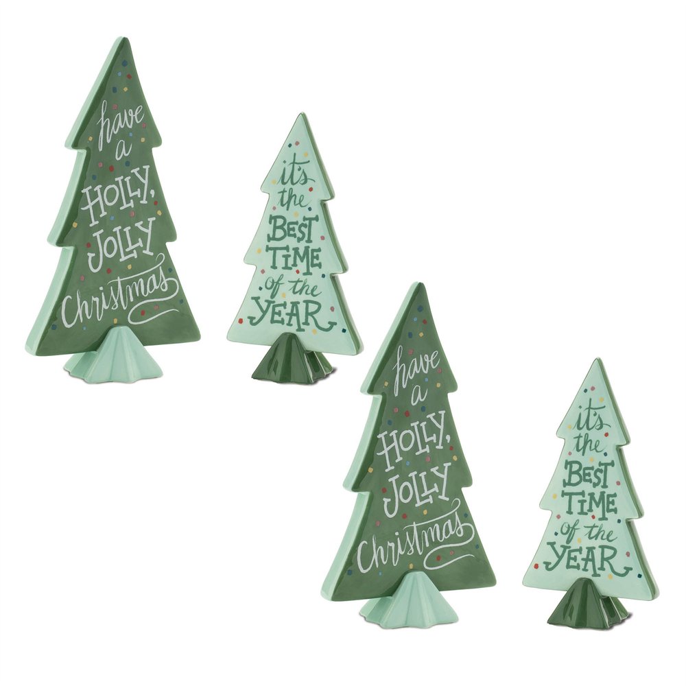 Set of Four Green Ceramic Trees Christmas Christmas Tree Tabletop Sculpture HomeRoots