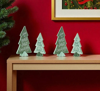 Set of Four Green Ceramic Trees Christmas Christmas Tree Tabletop Sculpture HomeRoots