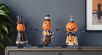 Set of Three Orange And Black Polyresin Halloween Jack-O-Lantern Figurine HomeRoots