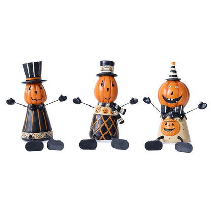 Set of Three Orange And Black Polyresin Halloween Jack-O-Lantern Figurine HomeRoots