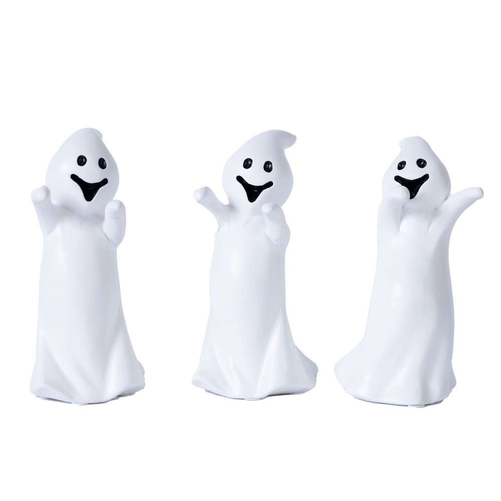 Set of Three White Polyresin Halloween Ghost Figurines HomeRoots