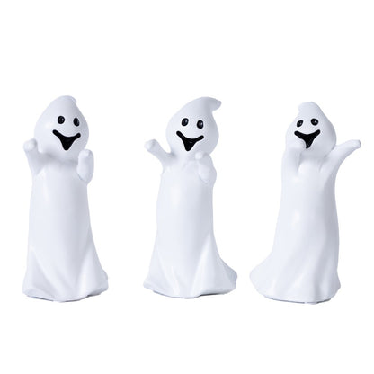 Set of Three White Polyresin Halloween Ghost Figurines HomeRoots