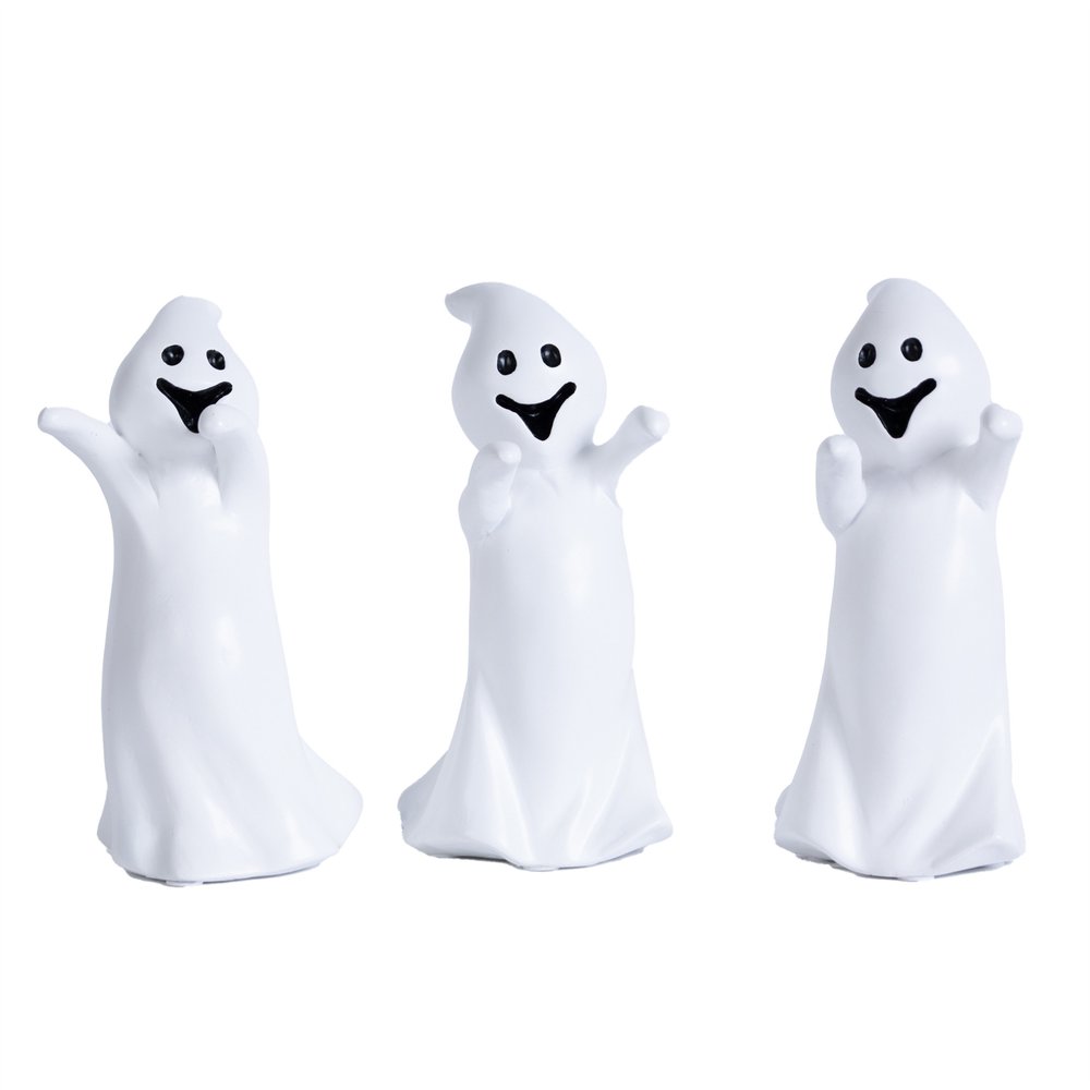 Set of Three White Polyresin Halloween Ghost Figurines HomeRoots