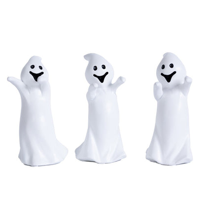 Set of Three White Polyresin Halloween Ghost Figurines HomeRoots