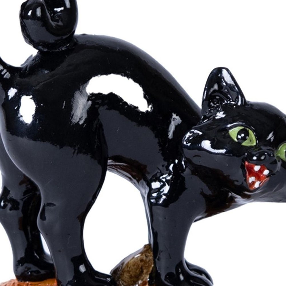 Set of Three Black And Orange Polyresin Halloween Black Cat Figurines HomeRoots