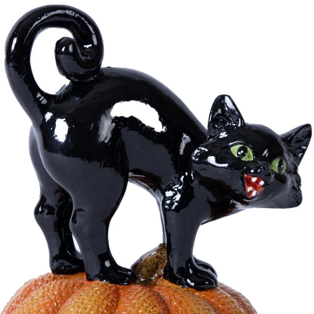 Set of Three Black And Orange Polyresin Halloween Black Cat Figurines HomeRoots