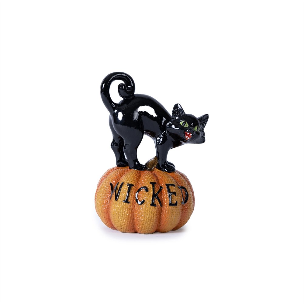 Set of Three Black And Orange Polyresin Halloween Black Cat Figurines HomeRoots