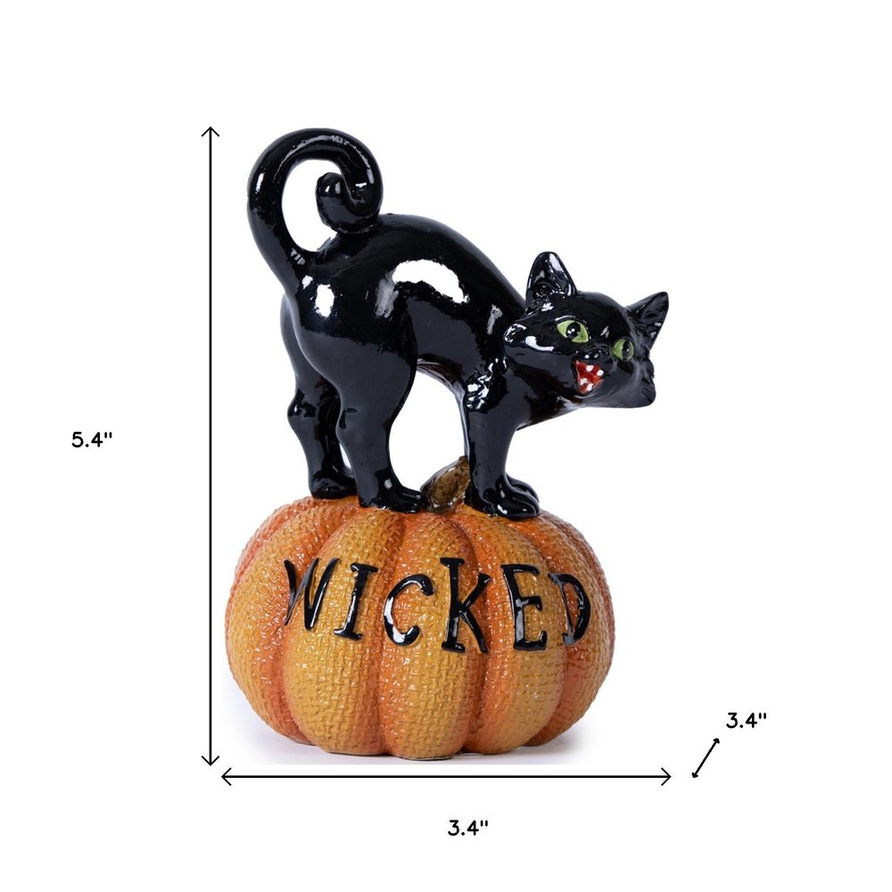 Set of Three Black And Orange Polyresin Halloween Black Cat Figurines HomeRoots