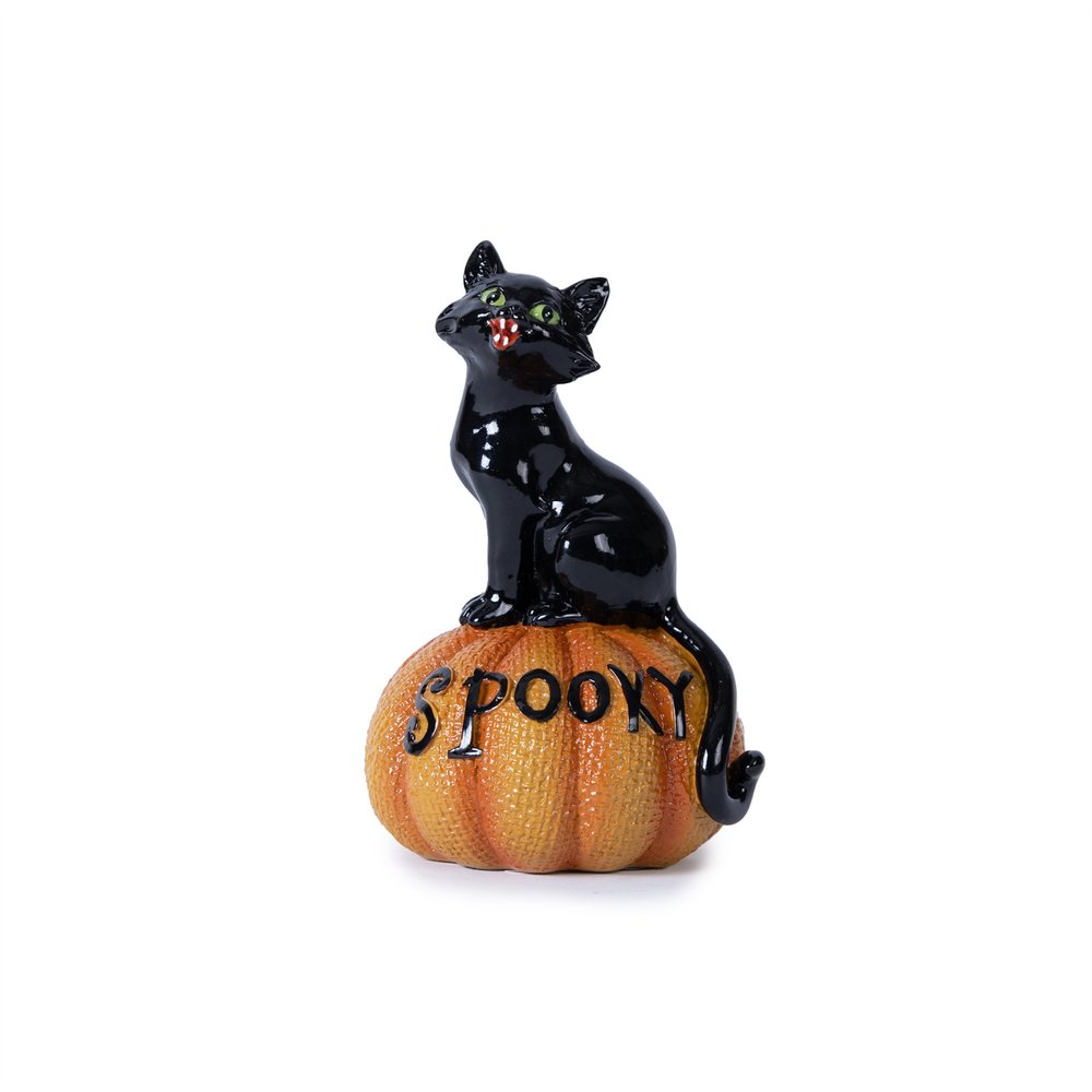Set of Three Black And Orange Polyresin Halloween Black Cat Figurines HomeRoots
