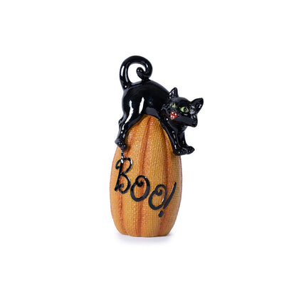 Set of Three Black And Orange Polyresin Halloween Black Cat Figurines HomeRoots