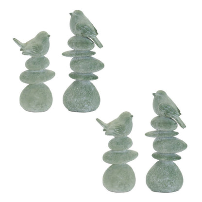 Set of Four Green Polyresin Bird Figurine HomeRoots
