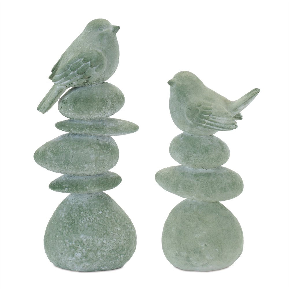 Set of Four Green Polyresin Bird Figurine HomeRoots