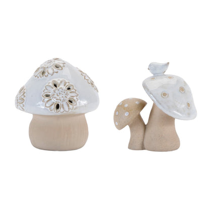 Set of Six Beige And Gray Porcelain Mushroom Tabletop Sculpture HomeRoots